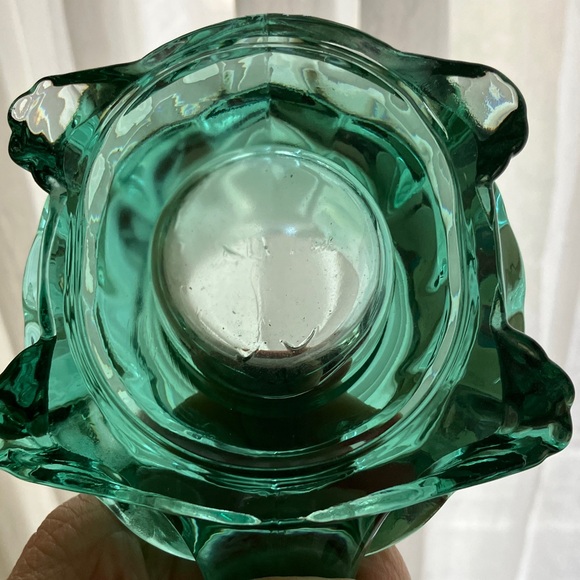 Vintage Indiana Glass Spanish Green Turtle votive or epiphyte plant holder more - Picture 8 of 10